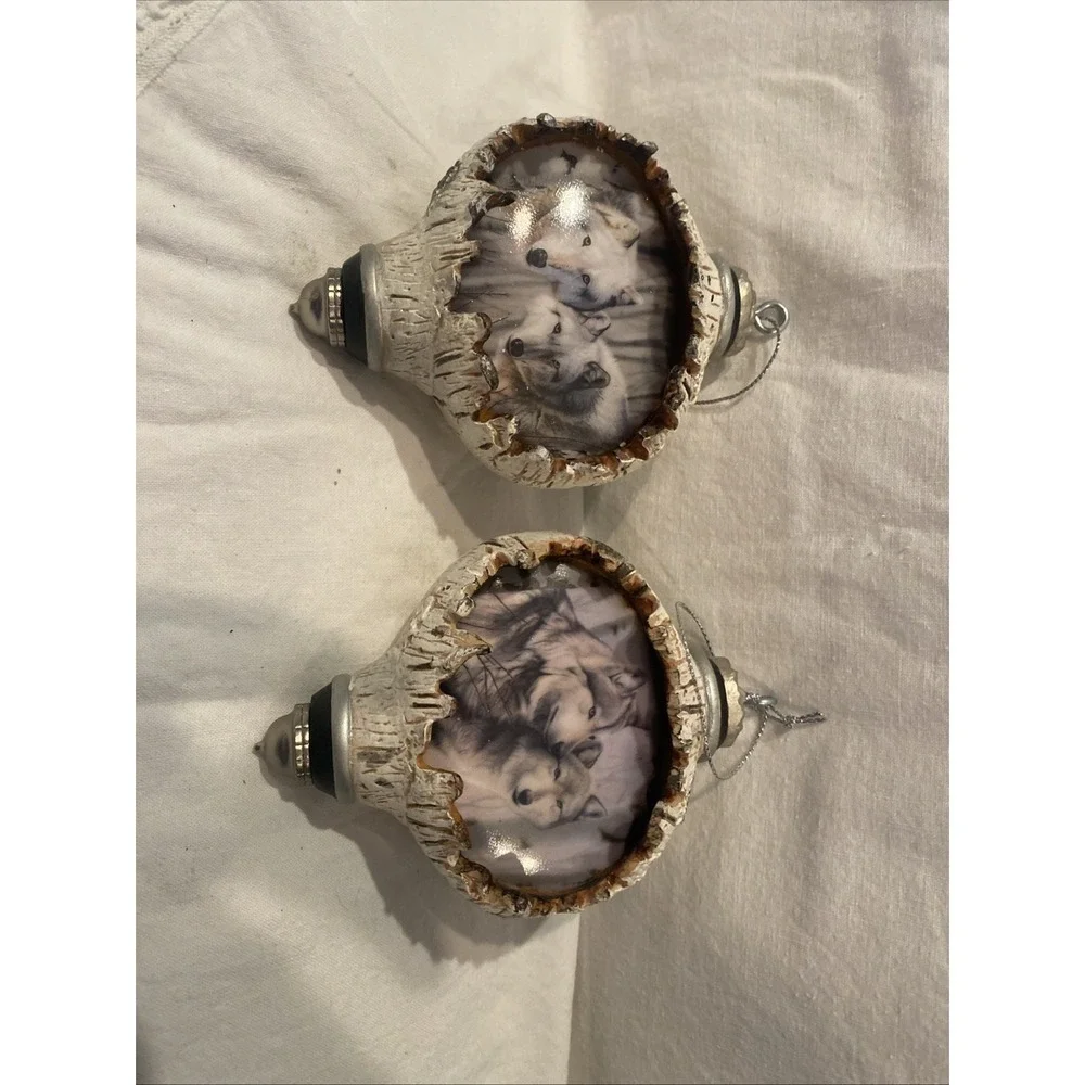 Bradford exchange Birch Wolf ornaments two-piece set 